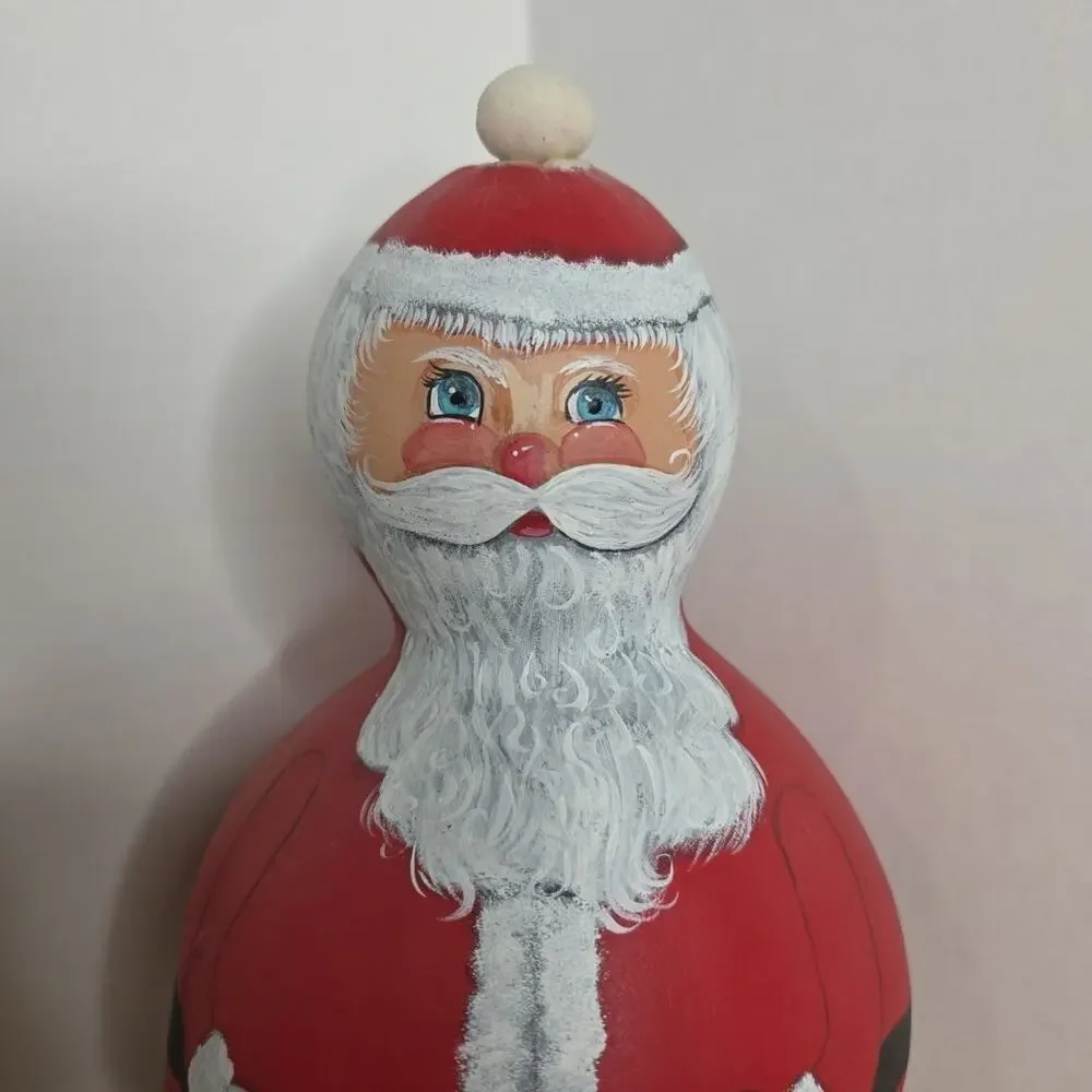 Hand Painted Gourd Santa Claus Christmas Holiday Folk Art 10”x 5”appx.‎